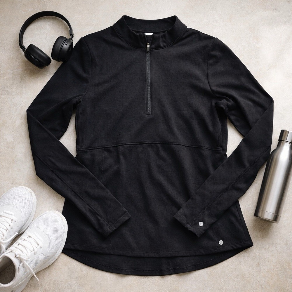 CALIA Black Quarter Zip Athletic Pullover Large Stretch Performance Top